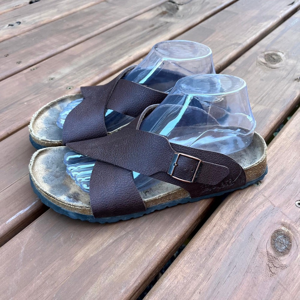Birki's Birkenstock Slide Sandals Brown Crisscross Buckle Women Size 9